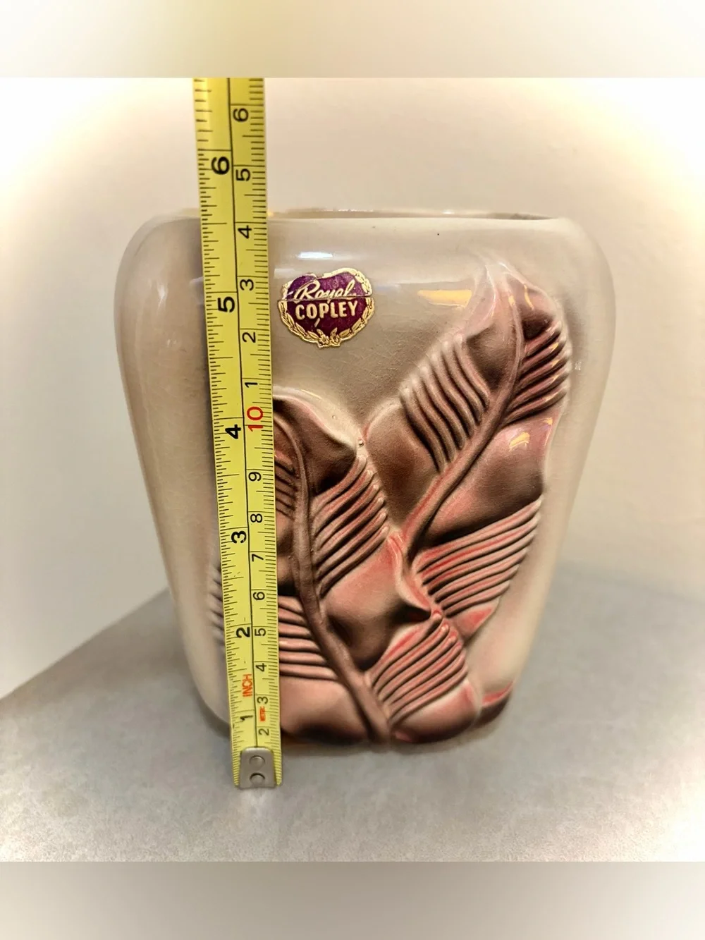 Royal Copley Mid Century Modern Pink Leaf Planter Vase Art Pottery 6 USA Vintage